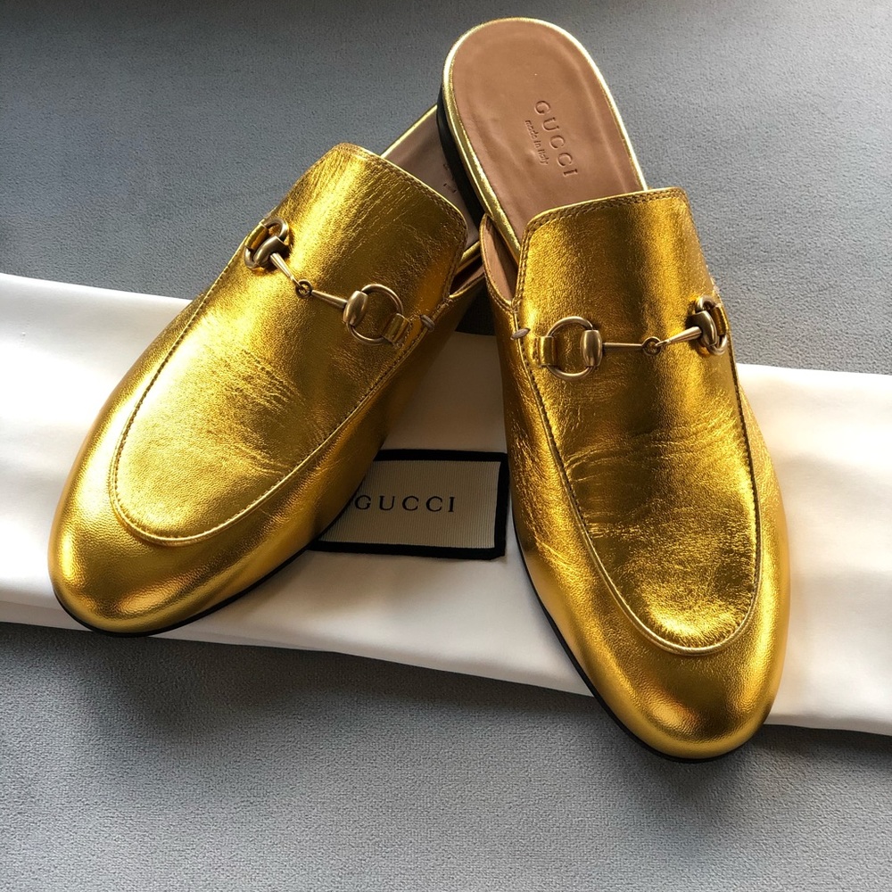 Gucci Princetown Metallic Leather Slides